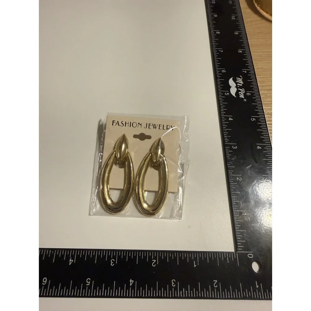 Vintage Gold Tone Clip On Door Knocker Hoop Earrings Statement Retro New